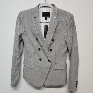 Banana Republic Seersucker Blazer Size 2 Derby Jacket Grey Coastal Preppy Chic